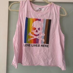 SoulCycle Pink Tank Top with Rainbow Skull Design